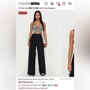 Beautiful crop top + Wide Leg black Pants